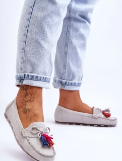 Semišové Mokasíny S Mašlí A Třásněmi šedá Dorine