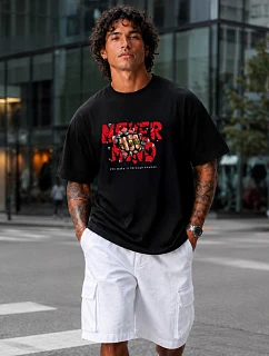 Pánske oversize tričko s nápisom NEVER MIND čierne FashionStreet NX1021R