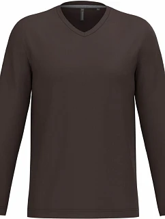 Kariban K 358 Pánske tričko s výstrihom do V a dlhými rukávmi 20.K358 chocolate
