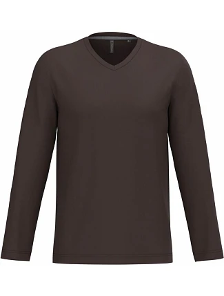 Kariban K 358 Pánske tričko s výstrihom do V a dlhými rukávmi 20.K358 chocolate Kariban K 358 Pánske tričko s výstrihom do V a dlhými rukávmi 20.K358 chocolate