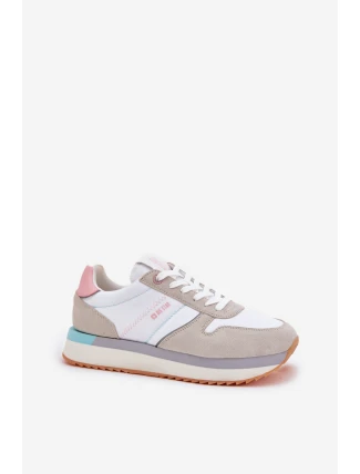 Zamszowe Sneakersy Damskie Big Star RR274A047 HI-POLY SYSTEM Beżowo-Białe