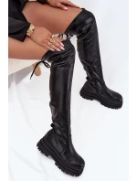 Kozaki Damskie Za Kolano Na Masywnej Platformie Czarne Erisna