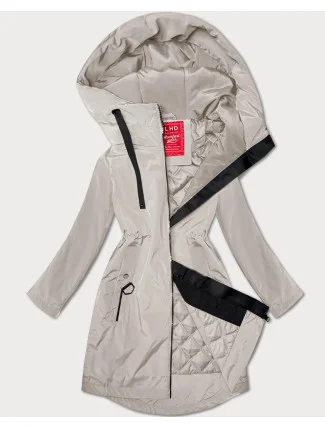 Ľahko zateplená béžová dámska bunda s kapucňou LHD (LHD-24589) Ľahko zateplená béžová dámska bunda s kapucňou LHD (LHD-24589)