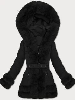 Elegantná prechodná bunda s kožušinou S'West black (B8526-1)