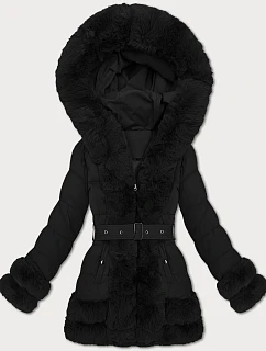 Elegantná prechodná bunda s kožušinou S'West black (B8526-1)