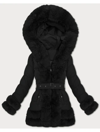 Elegantná prechodná bunda s kožušinou S'West black (B8526-1) Elegantná prechodná bunda s kožušinou S'West black (B8526-1)