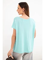 Dámska viskózna blúzka oversize s krátkymi rukávmi a okrúhlym výstrihom mätovej farby Dámska viskózna blúzka oversize s krátkymi rukávmi a okrúhlym výstrihom mätovej farby