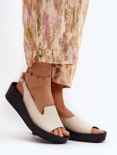 Zazoo 2893 Sandały Damskie Skórzane na Grubej Podeszwie Jasnobeżowe