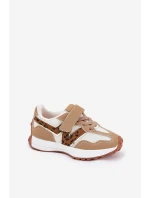 Sneakersy Dziecięce Na Rzep Panterka Ciemnobeżowe Tezzu