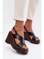 Dámské sandály z eko kůže na platformě Černé Janivra