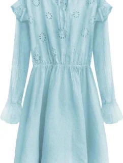 Svetlo modré bavlnené dámske šaty s výšivkou (303ART)