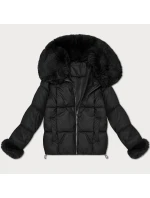 Dámska páperová bunda s kožušinovým golierom S'West black (B8527-1) Dámska páperová bunda s kožušinovým golierom S'West black (B8527-1)