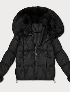 Dámska páperová bunda s kožušinovým golierom S'West black (B8527-1)