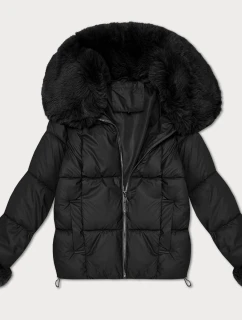 Dámska páperová bunda s kožušinovým golierom S'West black (B8527-1)
