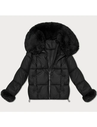 Dámska páperová bunda s kožušinovým golierom S'West black (B8527-1) Dámska páperová bunda s kožušinovým golierom S'West black (B8527-1)