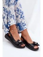 Sandały Damskie Z Ozdobnym Kwiatkiem Czarne Divonne