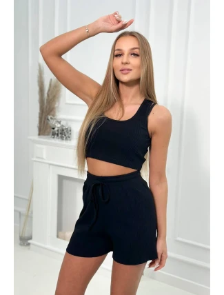 Pruhovaná súprava so šortkami čierna