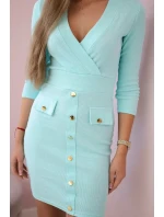 Rebrované šaty s ozdobnými gombíkmi mint