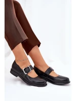 Skórzane Półbuty Damskie Z Klamrą Laura Messi 2980 Czarne