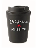 Hrnček „Dobré ráno. Milujem ťa!“ – čierny termohrnček 300 ml Hrnček „Dobré ráno. Milujem ťa!“ – čierny termohrnček 300 ml