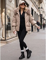Dámska zimná prešívaná bunda s kožušinou, béžová, FashionStreet TY5740 Dámska zimná prešívaná bunda s kožušinou, béžová, FashionStreet TY5740