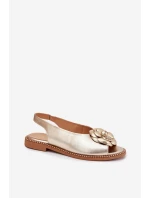 Skórzane Płaskie Sandały Z Ozdobą CheBello 4642 Złote