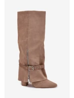 Čižmy na podpätku 2502A-1 khaki - Krok vo veľkom štýle