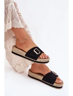 Klapki Damskie Na Platformie Ze Złotą Klamrą Czarne Selira