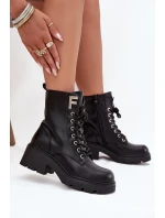 Botki Workery Damskie Na Klocku Ocieplane Z Literą F Czarne Lurina