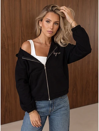 Dámska mikina s kapucňou, na zips, zateplená, čierna, FashionStreet BY1581