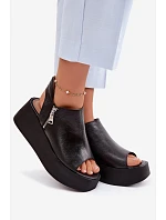 Zazoo 1792 Kožené sandály na platformě Černé