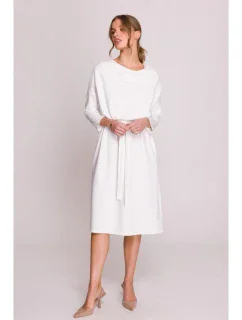 S403 Pletené šaty v nadmernej veľkosti - ecru