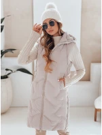 Dámska dlhá prešívaná vesta s kapucňou béžová FashionStreet TY5099