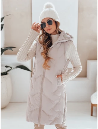 Dámska dlhá prešívaná vesta s kapucňou béžová FashionStreet TY5099