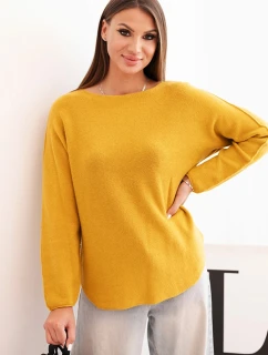 Dámsky viskózový sveter s dlhým rukávom a okrúhlym výstrihom horčicovej farby