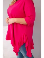 Dámska blúzka v nadmernej veľkosti s bavlnou a volánom a vyhrnutými rukávmi Fuchsia