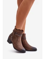 Botki Damskie Na Słupku Ocieplane Brązowe Lobina