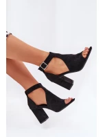 Sandały Z Ażurowym Wzorem Na Słupku Eko Zamszowe Czarne Helori