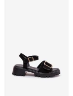 Eko Zamszowe Sandały Damskie Z Klamrą Czarne Gofielle