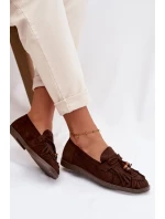 Ženské mokasíny s třásněmi a korálky Čokoládové Teressa