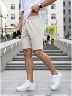 Pánske teplákové šortky so sťahovacou šnúrkou, svetlo béžové, FashionStreet SX2622 Pánske teplákové šortky so sťahovacou šnúrkou, svetlo béžové, FashionStreet SX2622