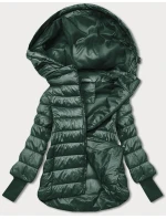 Dámska krátka bunda s pletenými rebrovanými lemami tmavozelená (P22/P3-6636/P3-6023-33)