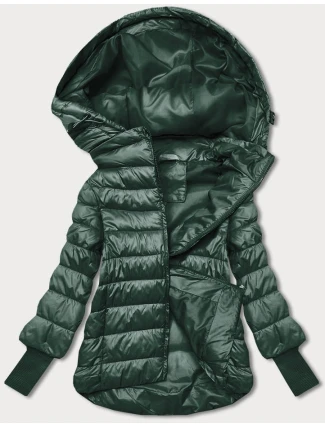 Dámska krátka bunda s pletenými rebrovanými lemami tmavozelená (P22/P3-6636/P3-6023-33)