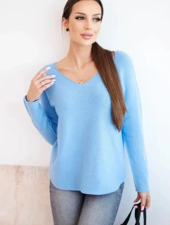 Dámsky viskózový sveter s výstrihom do V modrý