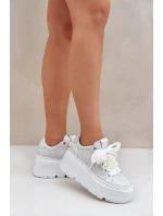 Skórzane Sneakersy Na Platformie CheBello 4658 Srebrne