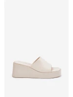 Dámske papuče na klinoch z eko kože Light Beige Obenae Dámske papuče na klinoch z eko kože Light Beige Obenae