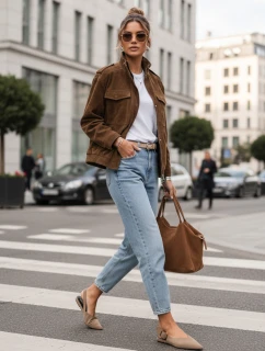 Dámska semišová bunda / bomber TY5578 Tmavo hnedá - Fashion Street