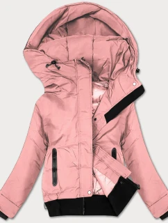 Dámska krátka bunda s rebrovanými lemami J Style ružová (16M9215-51)