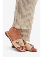 Klapki Damskie Na Płaskim Obcasie Z Kokardą Beżowe Sallariela