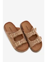 Dámské pantofle se zlatými sponkami a knoflíky Khaki Tervina